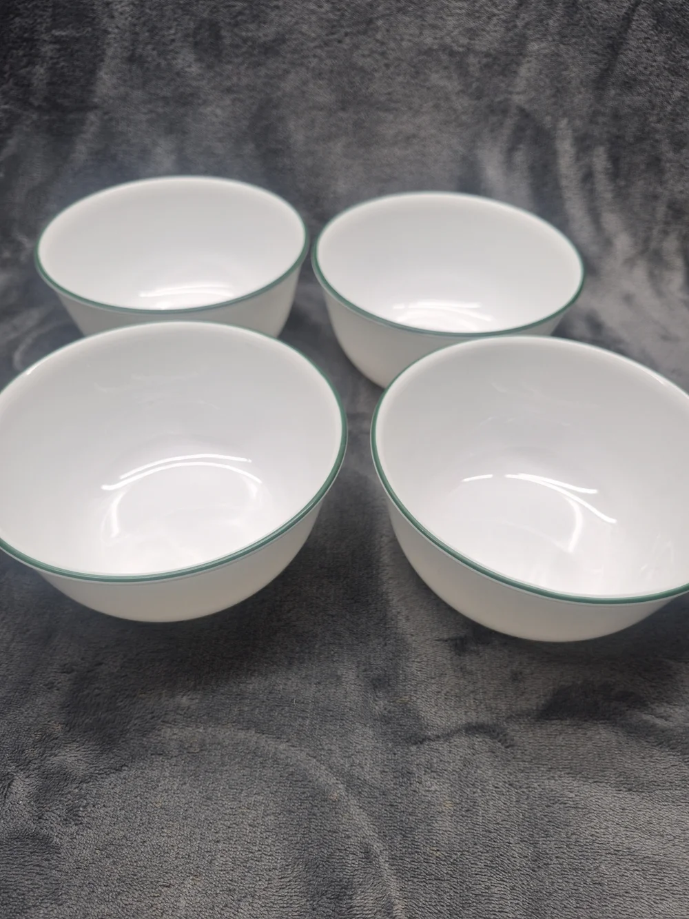 Classic White Ceramic Bowls with Green Rim - Set of 4